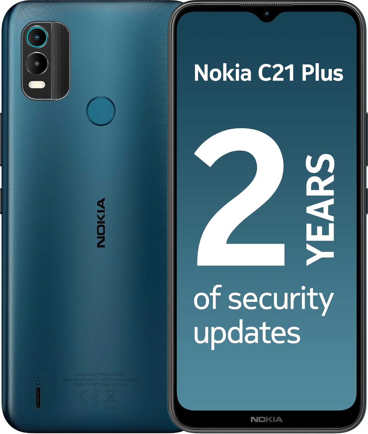 Nokia C21 Plus Smartphone with 6.5" HD Display, Toughened Glass, 2-Day Battery Life, 13MP Dual-Camera with HDR, Panorama & Beautification, Clean OS, 2 Years Security Updates, Dual-Sim - Cyan