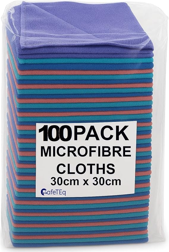 Microfibre Cleaning Cloths - Pack of 100 - Multifunctional Reusable, Lint-Free & Streak-Free Towels for House, Kitchen, Car, and Windows - Washable 30 x 30 cm