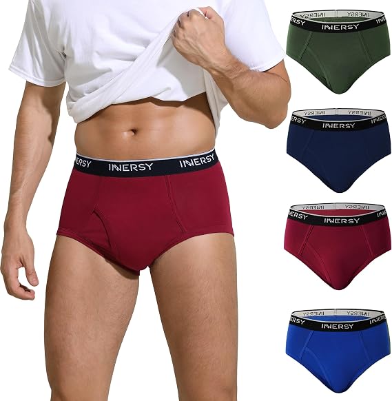 INNERSY Elderly Mens Briefs Underwear Cotton Underpants with Fly Pack of 4
