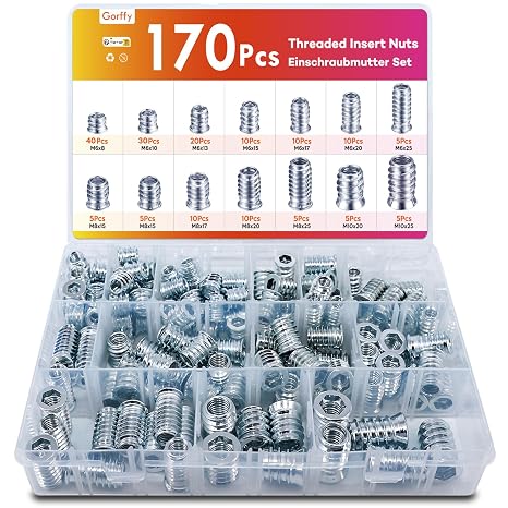 170PCS Threaded Inserts for Wood, Gorffy Threaded Insert Nuts
