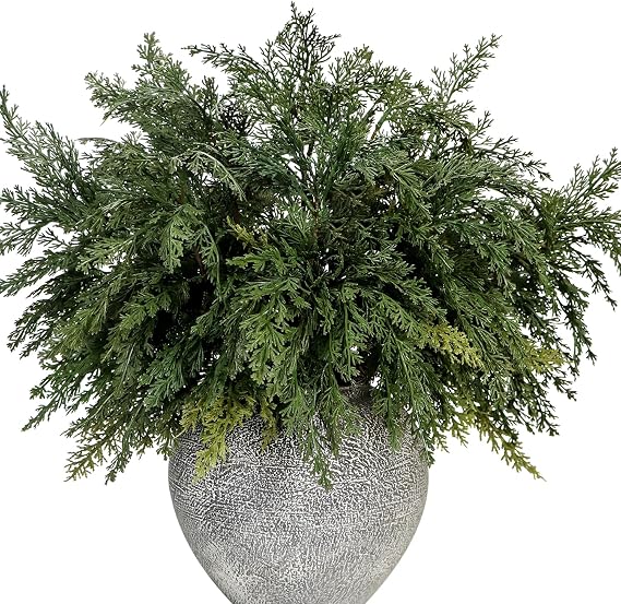 Kunjocy 22 Inch Long Artificial Cedar Pine Branches Realistic Pack of 5 Christmas Greenery Stems Faux Cypress Picks Cedar Tree Leaves Sprigs for Vase Fillers Winter Holiday Home Decoration (5, Green)