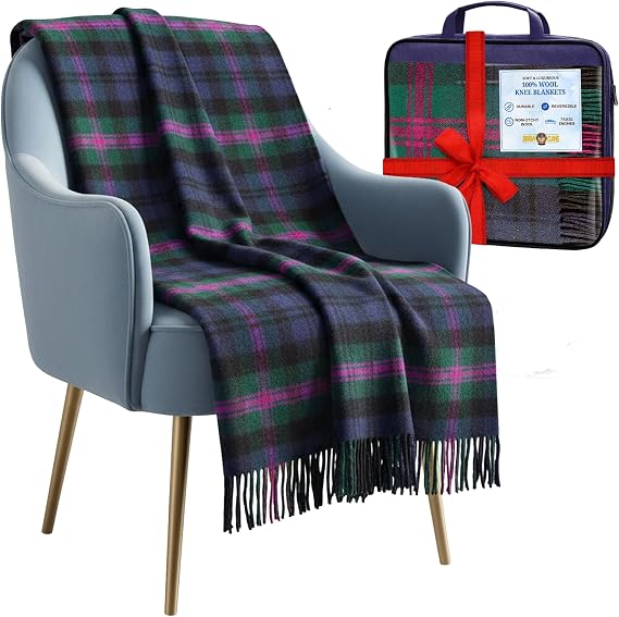 Luxurious Wool Knee blankets for elderly, Adults - 74x31" - Scottish tartans - Fringed edges, check Cosy sofa throws - Reading, Wheel chair, Travel - winter Blanket (Baird Modern Tartan)