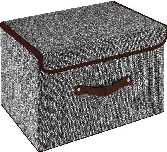 OWill Foldable Storage Boxes with Lids, Fabric Storage Cubes with Handles, for Home, Office, 25 X 19 X 16 cm(1pcs, grey)