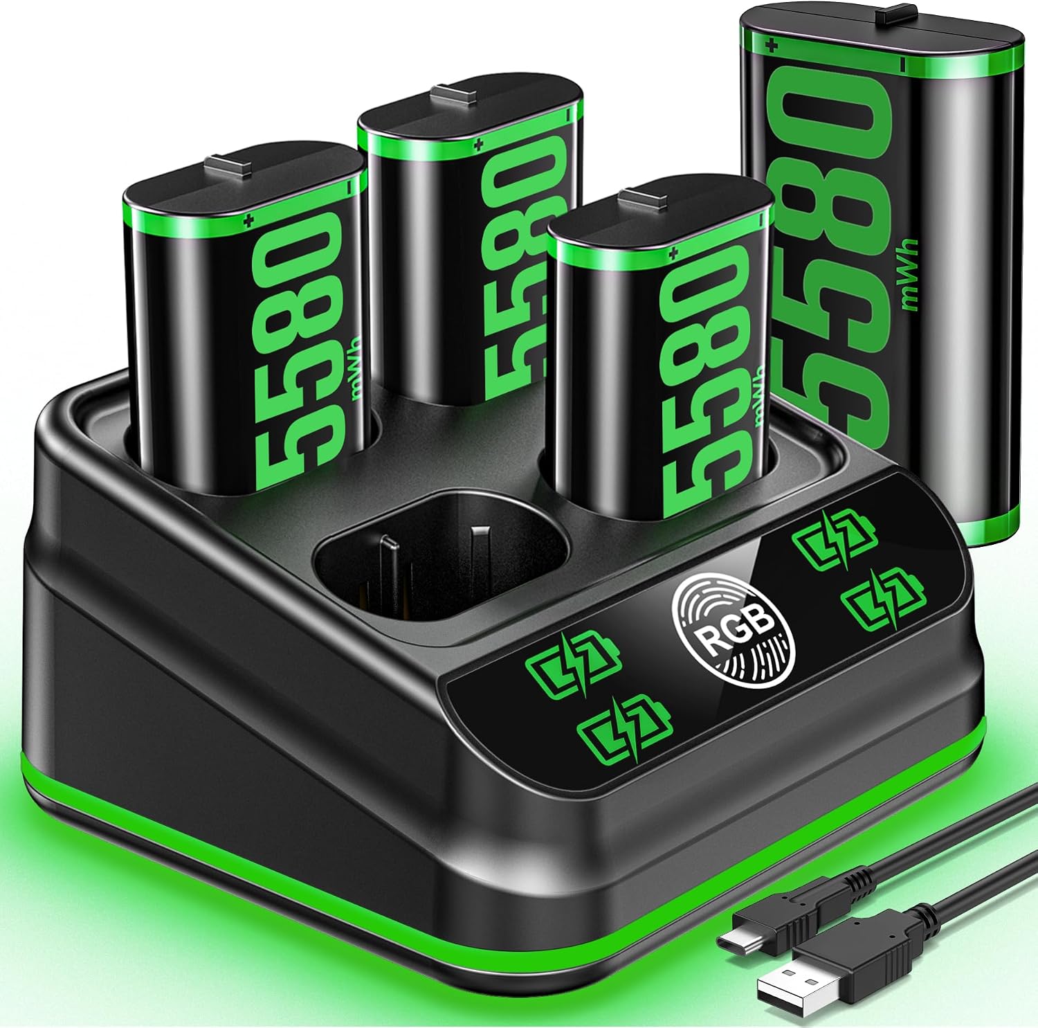 Charger for Xbox One Controller Battery Pack with 4 x 5580mWh Rechargeable Battery Packs for Xbox OneXbox Series X|S, Xbox One Accessories for Xbox Series X|S