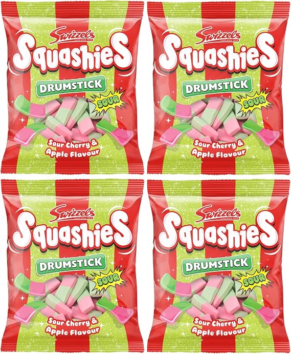 Swizzels Squashies Sour Cherry & Apple Soft & Foamy Sweets 120g x 4 Bags