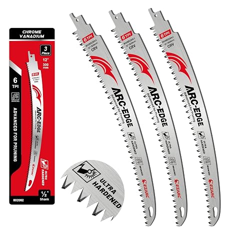 EZARC Reciprocating Saw Blades Wood Long Curved Edge CRV 6 TPI 300 mm