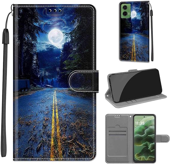 SIENIANLINE Mobile Phone Case for Motorola Moto G35 Leather Wallet Case Moon