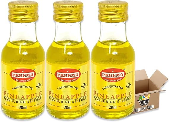 Flavouring Essence For 28ml | Pack Of 3 - Pack Of 6 - Pack Of 12 | For Cakes, Cookies, Boiled Sweets, Creams Grocery King (Pineapple Essence 28ml - Pack Of 3)