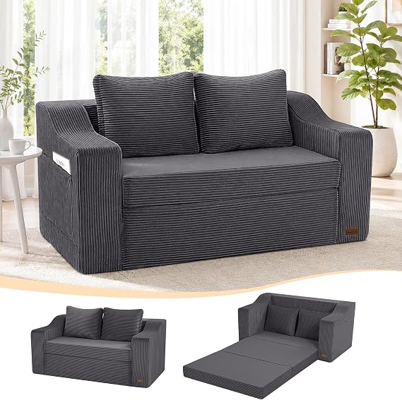 MeMoreCool Convertible Sofa Bed, Folding Boneless Floor Couch, Grey