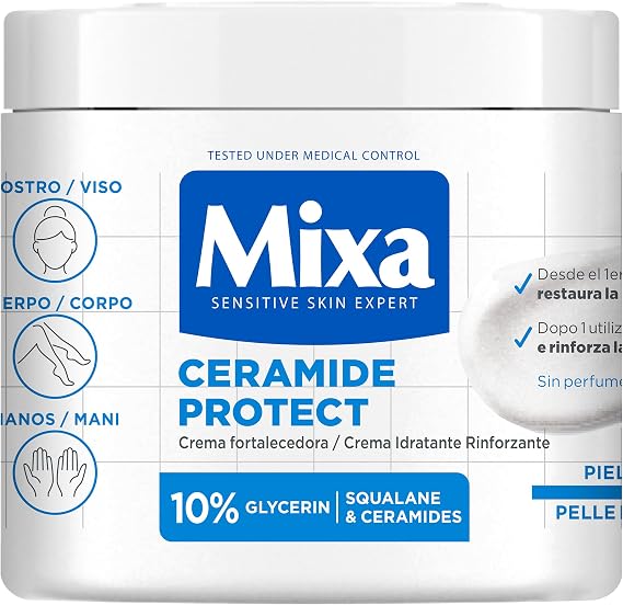 Mixa Body Cream, Ceramide Protect, Strengthening Cream, Body Moisturiser for Very Dry, Sensitive Skin, with 10% Glycerin, Squalane & Ceramides, Fragrance-Free, 400ml