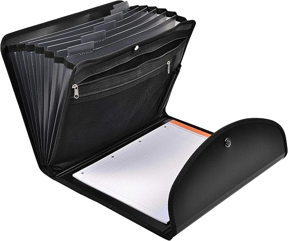 Exacompta Exafolio 55834E Premium Expanding File 6 Compartments DIN A4 with Press Stud Closure Integrated Block Ideal Conference Folder for Travel and University Organiser Briefcase Black