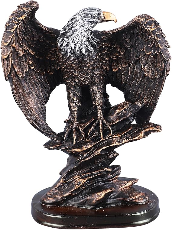 Retro Eagle Statue Sculpture,Standing Design Resin Collectible Eagle Statue Ornament Bookshelf Home Office Living Room Study Decoration