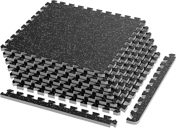 0.79" Interlocking Foam Floor Tiles,6 Pcs 24 Sq Ft Rubber Top Exercise Equipment Mats High Density EVA Foam Mats with Rubber Top Puzzle Gym Flooring Workout Mats for Home Gym-Black+White