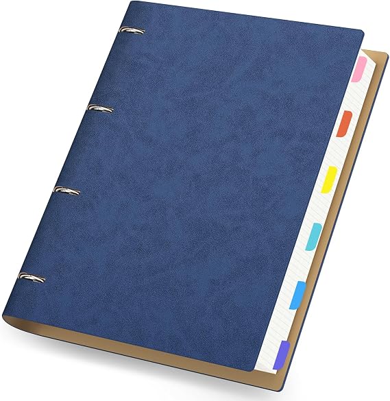 Yarorm Ring Binder Notebook A4 - Squared Paper Notebook A4-21.5x28cm PU Leather Notepad - 100g/m² Refillable Grid 5mm Notebook - 300 Pages Dark Blue Journal Spiral Binder Writing Pad