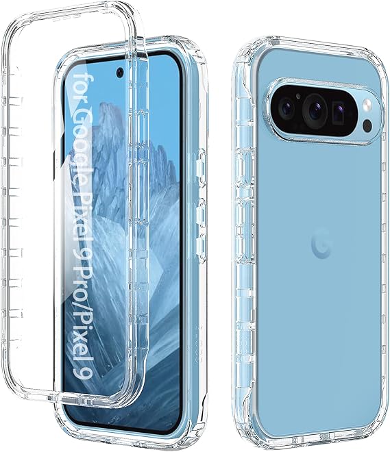 ESTH® for Google Pixel 9 Pro/Pixel 9 Clear Case, Soft TPU Dustproof Shockproof 360° Full-Body Cover Built-in PC Hybrid Bumper Frame, Built-in Screen Protector, Crystal