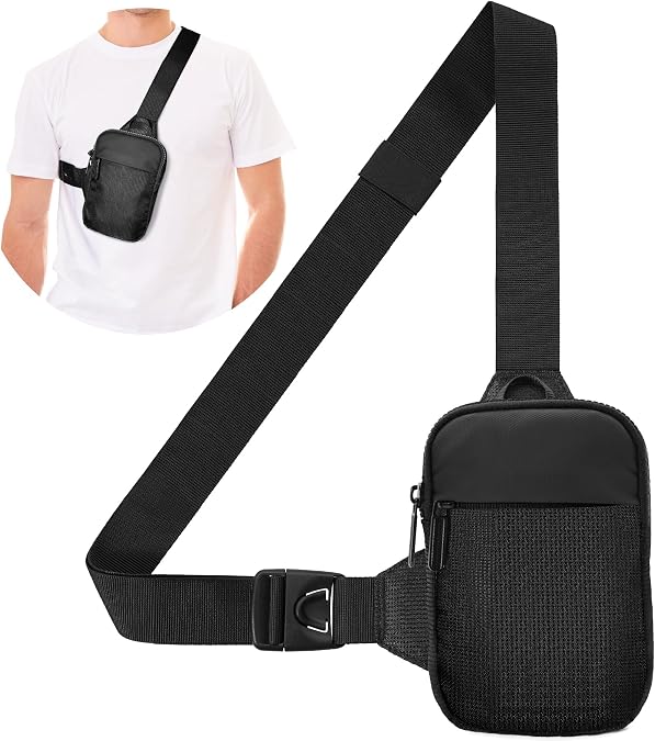Sling Bag for Men, Waterproof Chest Bag for Men and Women, Slim and Lightweight Sling Shoulder Bag, Crossbody Bag for Travel, Hiking, Cycling, and Outdoor Activities, with Secure Zipper Compartments