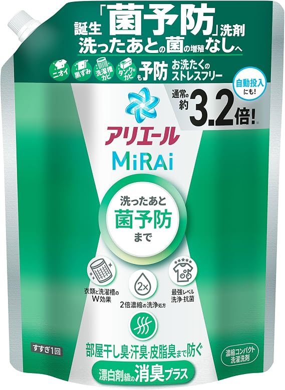 Ariel MiRAi Laundry Detergent Concentrate, Bleach-Level Deodorizing Plus*, Refill, Approximately 3.2x/920g Vertical & Drum Type OK
