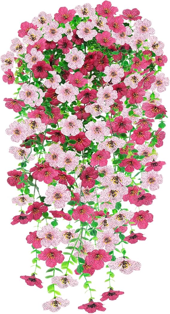 2 PCS Artificial Hanging Flowers, UV-Resistant Fake Hanging Trailing Wall Flower Baskets Artificial Plants for Home Garden Yard Patio Wedding Outdoor Indoor Decor(Rose Pink)