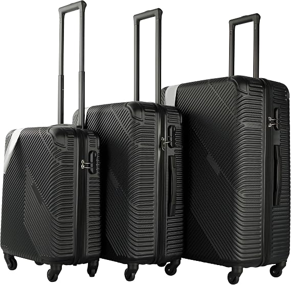 Neo 3 Piece Hard Shell Luggage Suitcase Set ABS Expandable Handle Lightweight Durable Trolley Travel with 360 Spinner Wheels Inbuilt Lock 20" 24" 28" (Black)