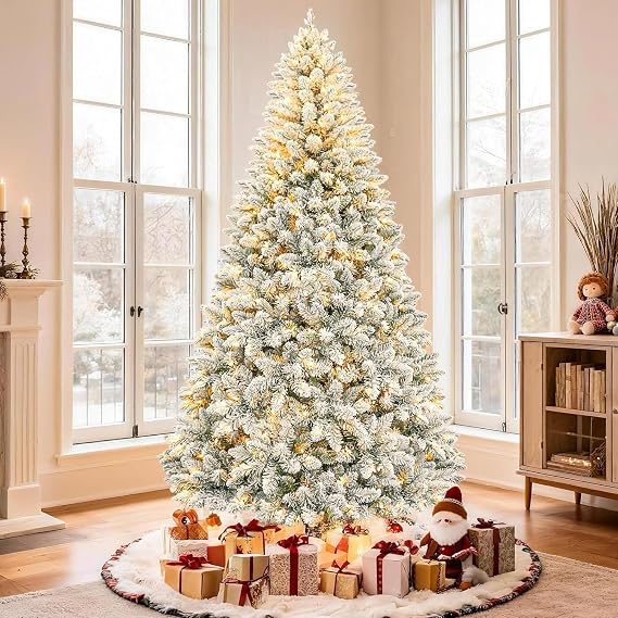 QLOFEI 180 cm Artificial Christmas Tree with Snow and LED Lighting Christmas Tree with 900 Tips and Metal Stand Easy Assembly Christmas Tree with Lighting for Christmas Decoration [Energy Class E]