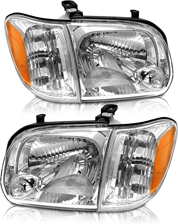 AS Headlight Assembly Compatible with2005 2006 Toyota Tundra Double/Crew Cab and 2005-2007 Sequoia Headlamp Chrome Housing Driver and Passenger Side(Not compatible with Regular Cab and Access Cab)