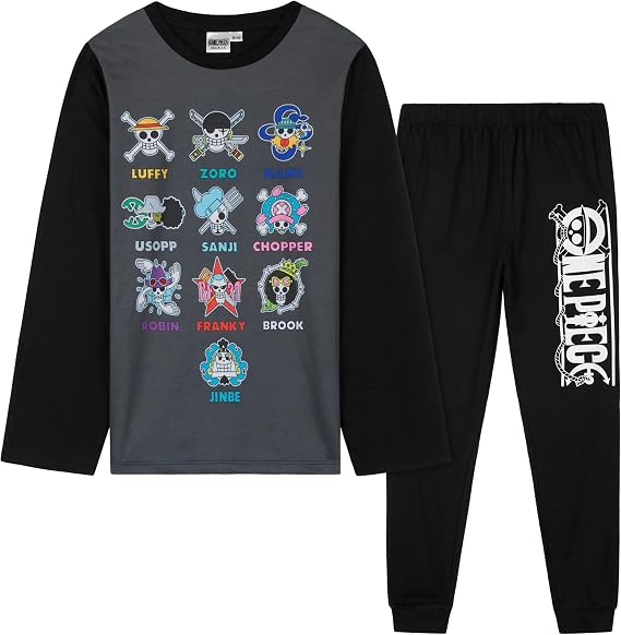 One Piece Boys Pyjamas Set, Long PJs for Kids & Teens, Cosy Loungewear Soft Official Nightwear, Anime Gifts for Boys