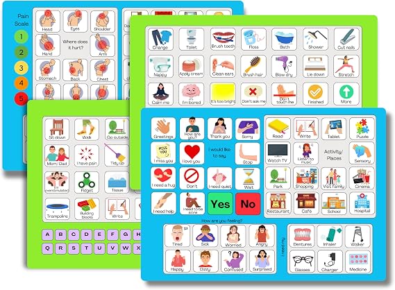 Communication Boards Set- Non Verbal Aid for Autism Kids and Adults Aphasia Stroke Patients, Versatile Home and Hospital Use