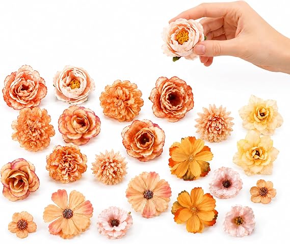 20 Pcs Orange Artificial Flower Heads - 2-4 cm Silk Faux Blooms