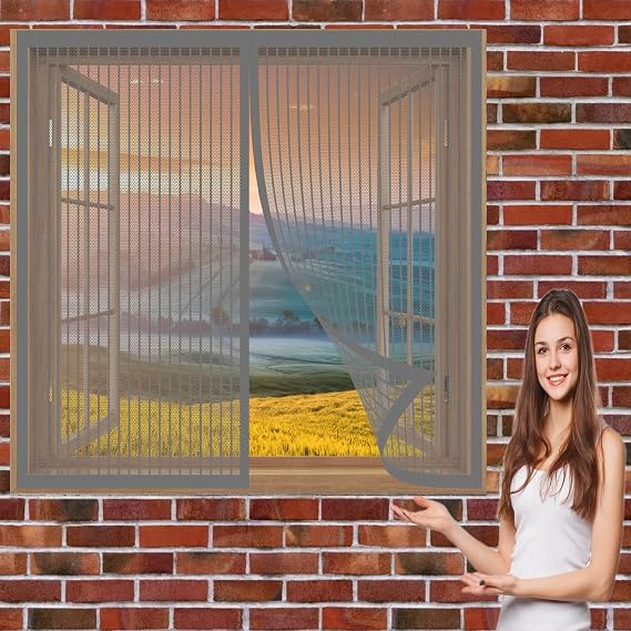 Mosquito Net Window Fly Screen 134 x 200 cm(53 x 79inch) Insect Mesh Window Screen Mosquito Bug Protection Without Drilling Easy to Install Insect Mosquito Net Fly Screens for Windows, Grey