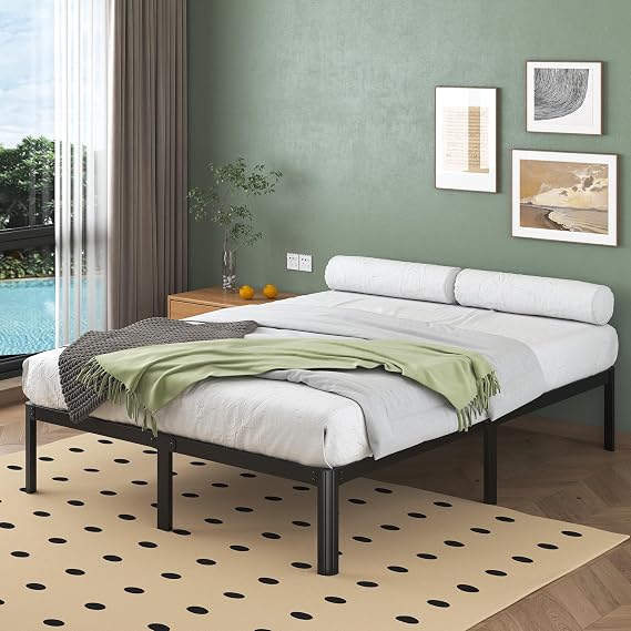 Lutown-Teen 4ft6 Double Bed Frame 30.5 cm High with Rounded Corner Legs, Heavy Duty Metal Bed Frame Double 4ft 6 with Steel Slats Support, Noise Free, Easy Assembly, Black