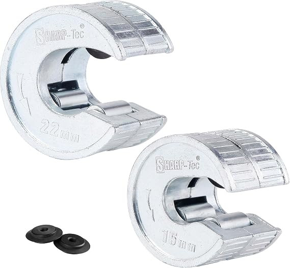 Sharp-tec 15mm & 22mm Copper Pipe Cutter Set, 2-Piece Round Tube Cutting Tool with Zinc Alloy Body, Plumbing Pipe Slice for Copper, Brass, PVC, Aluminium