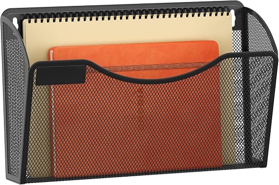 EasyPAG 1 Pocket Landscape A4 Mesh Hanging Wall Mounted File Holder Mail Organiser Magazine Storage with Label Plate,Black