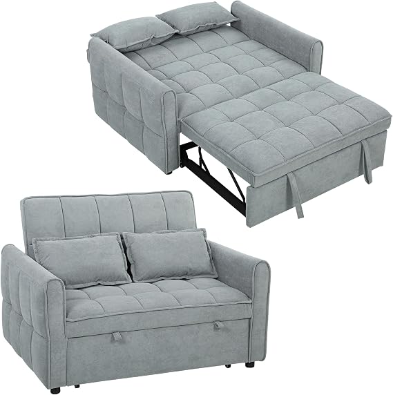 HOMCOM 2 Seater Sofa Bed 3-in-1 Convertible Pull Out Bed Settee Grey