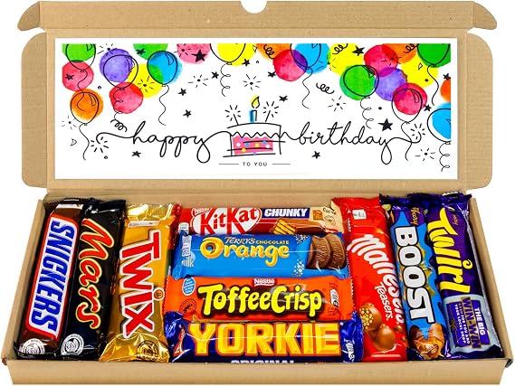Mega Variety Selection Box Chocolate Hamper | Letter Box Gift | 10 Fullsize Chocolate Bars | Ideal Gifts For Women, Men, Kids (Happy Birthday, Full Size)