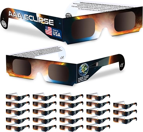 6/12/25/50 Pack Solar Eclipse Glasses, AAS Approved ISO 12312-2