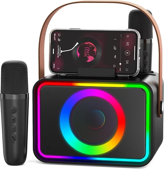 Karaoke Machine 2 Microphones for Adults Kids, Portable Bluetooth Karaoke Speaker for Adults & Kids, Party PA Stage with Disco Lights for Gatherings, Gifts for Family