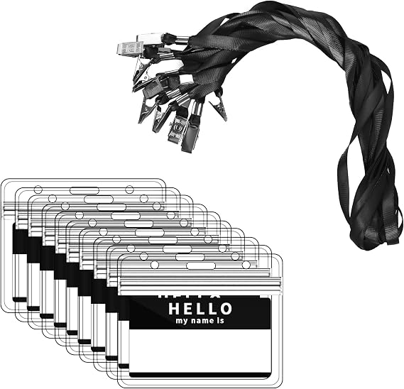 ID Card Holder with Strap Zalava 40 Pieces Card Holder ID Card Holder Lanyard Waterproof Card Protective Case for Business Exhibition Office and School (Black)