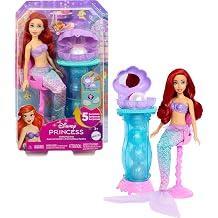 Mattel Disney Prensesi oyuncakları, kuyruğu çıkarılabilir Ariel Vanity Pop deniz kızı bebek, tekrarlanabilir 5 sürprize sahip makyaj masası ve 5 aksesuar, JBF86