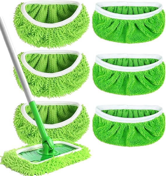 再利用可能なマイクロファイバーモップパッド 洗えるウェットパッド Swiffer Sweeper リフィルパッド対応 ウェット&ドライスイープクロス モップヘッド 家庭用クリーニング用 グリーン 6個