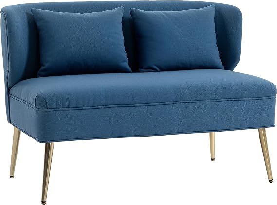 HOMCOM 2 Seater Sofa Linen-Look Fabric Wing Back Loveseat 117 cm Dark Blue