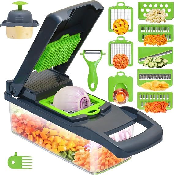 Vegetable Chopper with Container | 16 in 1 Multi Functional Veggie Chopper | BPA Free Material & Dishwasher Safe Food Chopper Manual Hand