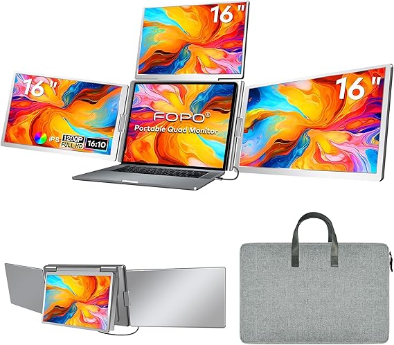 16" Laptop Screen Extender, 1200P IPS Quad Monitor