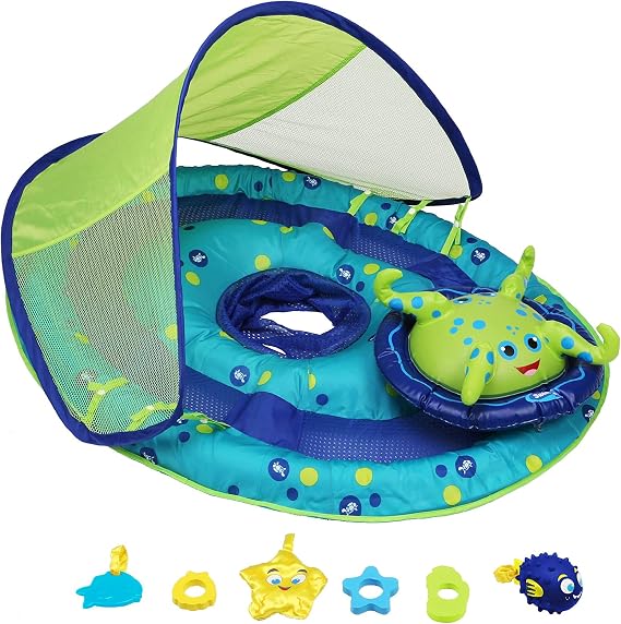 SwimWays 9~24か月 ステップ1 空気注入式ベビースプリングプールフロートアクティビティセンター 調節可能なUPF 50のサンキャノピー&おもちゃ、タコ。