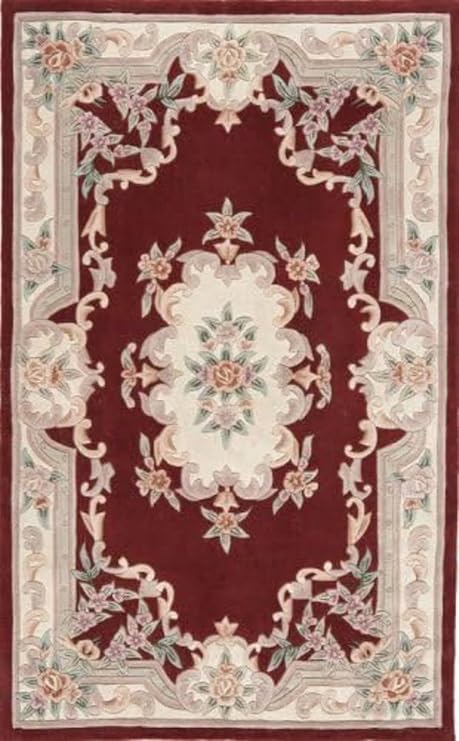 Handmade 150x210cm Area Rug Hand Tufted Premium Traditional Rug Of 100% New Zealand Wool Floral Pattern Non Slip Carpet for Dining Living Room Bedroom (Red, 150x210cm)