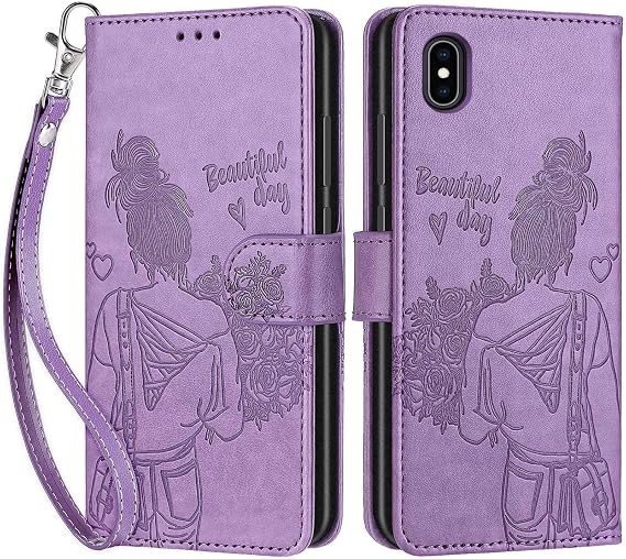 SIENIANLINE Handyhülle für iPhone X/iPhone XS Leder Wallet Tasche Lila Premium Klappbar Ledertasche mit Magnetverschluss Kartenfächern & Standfunktion robuste Schutzhülle für iPhone X / XS