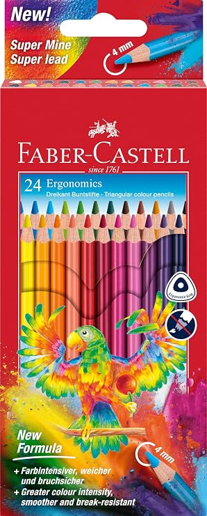 FABER-CASTELL 116544 Triangular Coloured Pencils Set of 24 Coloured Pencils for Children and Adults - Break-Resistant Lead