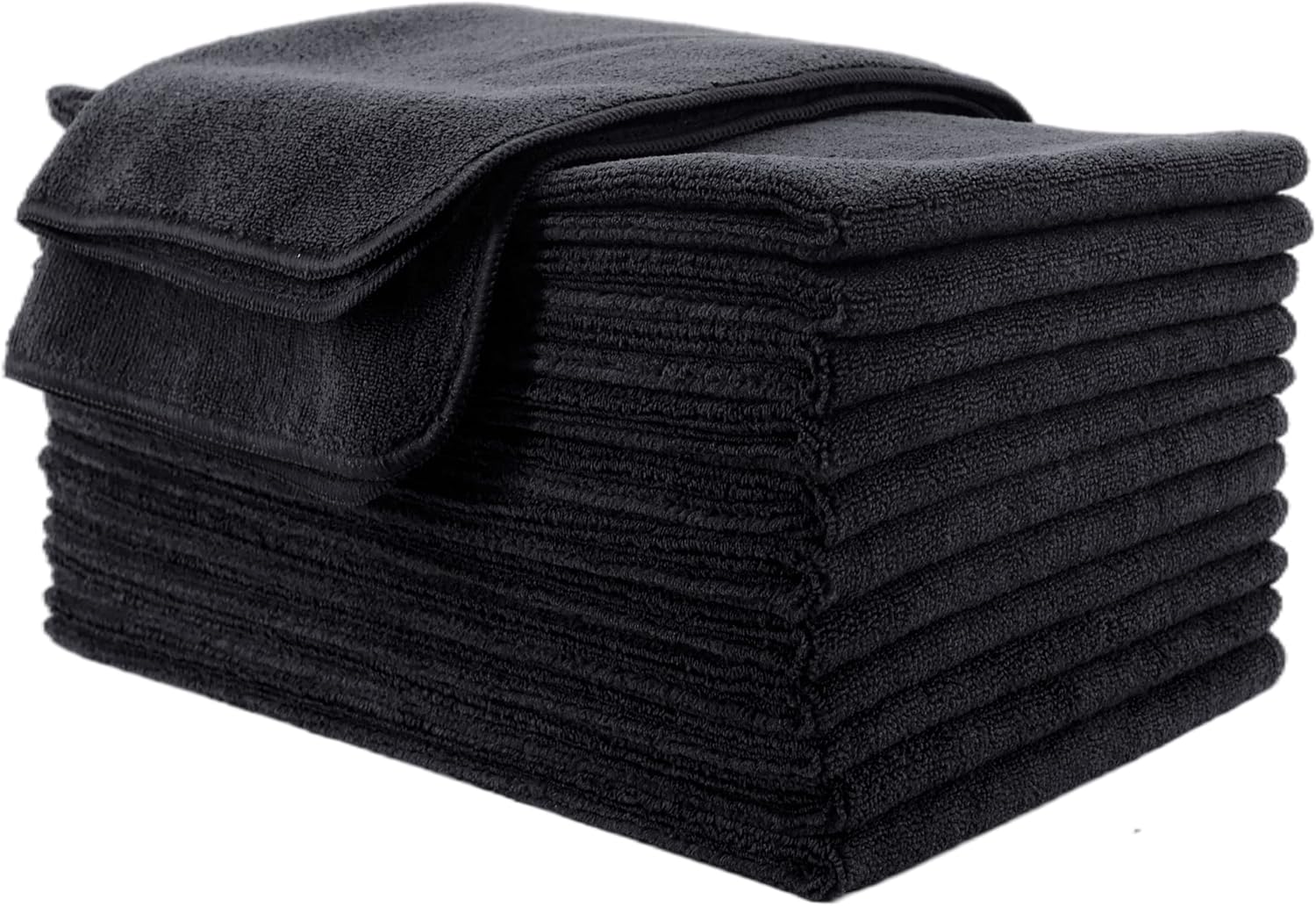 POLYTE Professional Quick Dry Lint Free Microfibre Hair Drying Salon Towel, 12 Pack 40x73 cm, Black