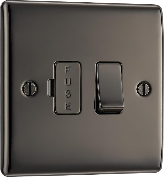 BG Electrical Switched Fused Connection Unit, Fused Spur Switch, Double Pole, Raised and Slim Profile, Round Edges, Nexus Metal, Black Nickel, 13A, NBN50
