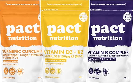 Immunity Bundle - Vitamin D3K2, Vitamin B Complex & Turmeric Complex - 120 Tablets per Pack - 2 to 4 Month Supply - Vegetarian Friendly