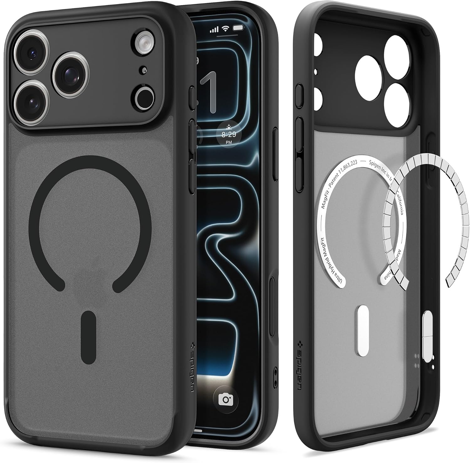Spigen iPhone 17 Pro ile Uyumlu ince MagSafe Kılıf Ultra Hybrid Sararma Karşıtı DuraClear™ Hava Kanalı Teknolojisi™ Askeri Sınıf Koruma MagFit Frost Black Mat Kapak - ACS10069